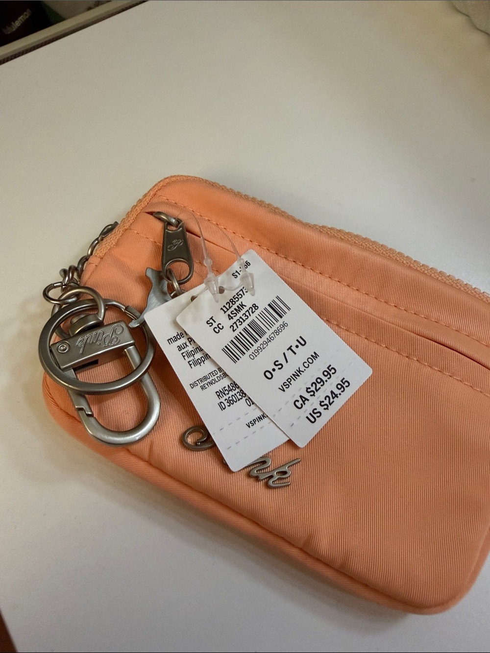 PINK Victoria's Secret Peach Zip Key/card Pouch with Silver Hardware - Picture 5 of 6